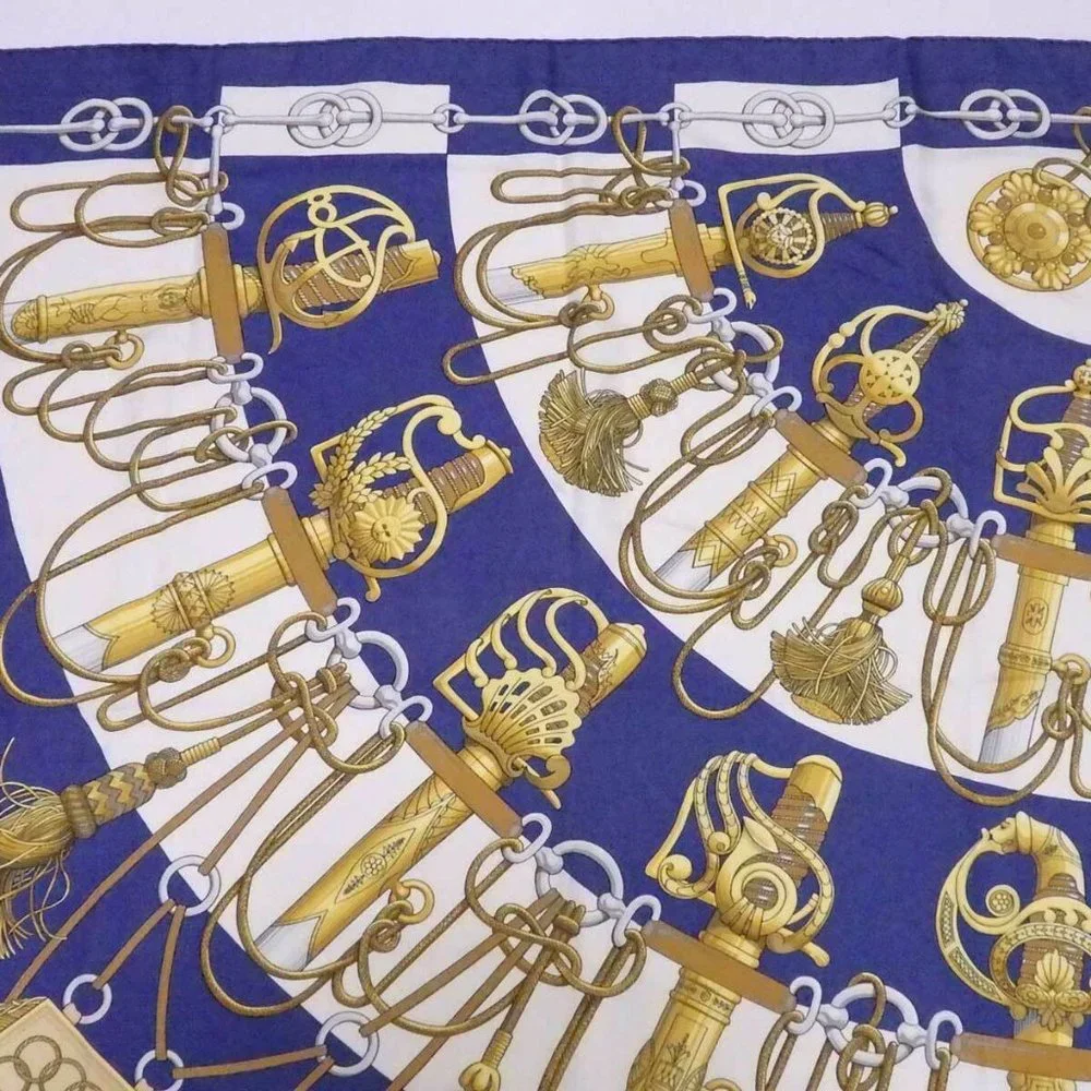 Auth HERMES Carre 90 Cliquetis Scarf Blue/Multicolor 100% Silk - Picture 3 of 12